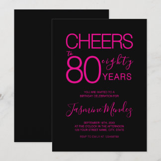 Prost auf 80 Jahre Elegant Schwarz Rosa Geburtstag Einladung