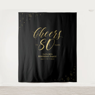 Prost auf 80 Jahre Gold & Black Geburtstagsfeier Wandteppich