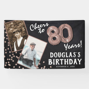 Prost auf 80 Jahre Rose Gold 2 Foto Geburtstag Banner