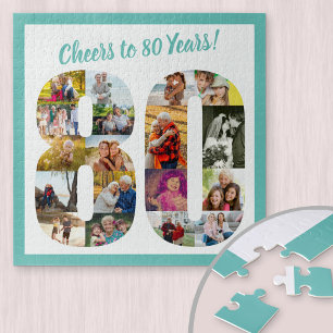 Prost auf 80 Jahre Zahl 80 Fotocollage Quadrat Puzzle