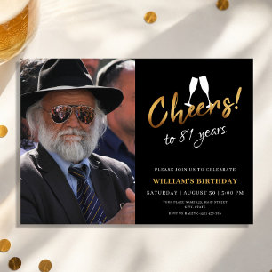 Prost auf 81 Jahre Goldene Schwarze Erwachsene Geb Einladung