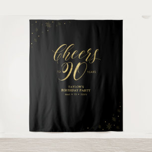 Prost auf 90 Jahre, Gold & Schwarz 90. Geburtstags Wandteppich