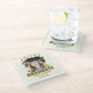 Prost auf den Absolventen Benutzerdefiniertes Foto Glasuntersetzer