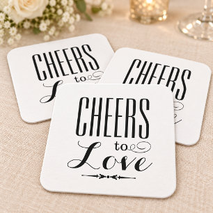 Prost auf die Liebe Schwarz-weiße Hochzeit Rechteckiger Pappuntersetzer