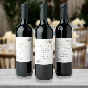 Prost auf Mr. und Mrs. Chic Greenery Hochzeit Weinetikett
