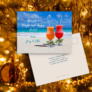 Prost auf Neujahrs-Feiertags-Strand-Drinks-Postkar Postkarte