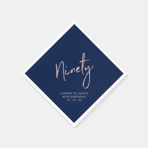 Prost auf Ninety Rose Gold & Navy 90. Geburtstag Serviette