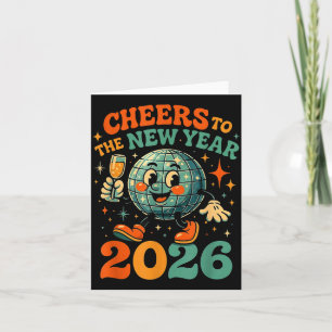Prost aufs neue Jahr 2026 Retro Disco Geschenk Karte