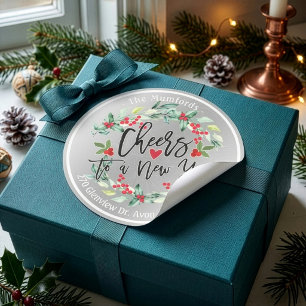 Prost aufs Neue Jahr Frohe Weihnachten Florale Adr Runder Aufkleber