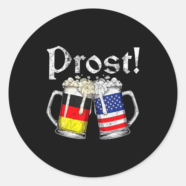 Prost Beer German American Flag Men Mug  Runder Aufkleber (Vorderseite)