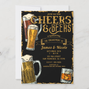 Prost & Bier Gold Black Pub Bar Engagement Party Einladung