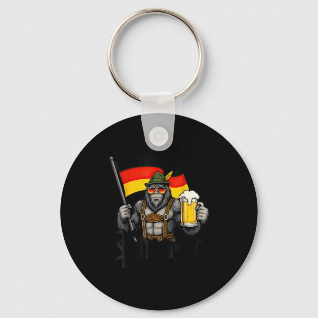 Prost Bigfoot Drinking Beer Lederhosen German  Schlüsselanhänger (Vorderseite)