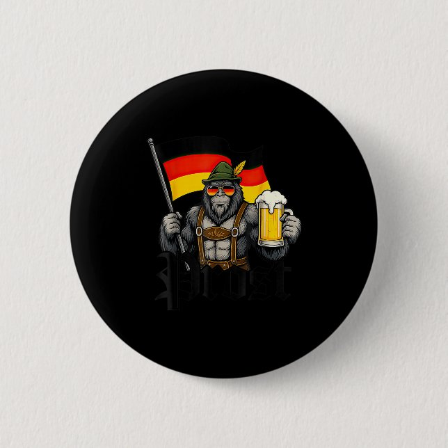 Prost Bigfoot Trinkt Bier Lederhosen Deutsch  Button (Vorderseite)