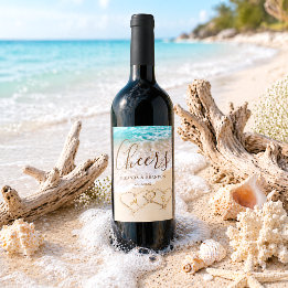 Prost Blaue Ozeanwellen Tropische Strandhochzeit Weinetikett