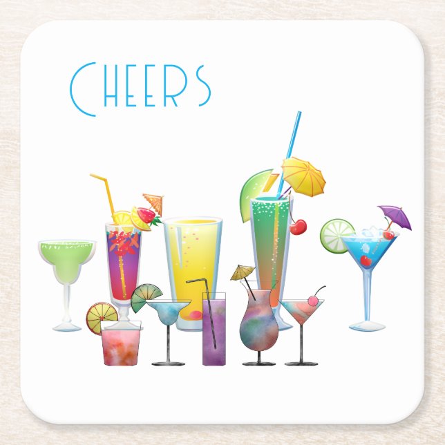 Prost, Bunte Cocktail-Spaß  Rechteckiger Pappuntersetzer (Vorderseite)