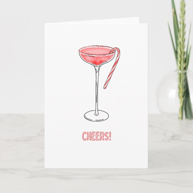 Prost! Candy Cane Cocktail Weihnachtskarte Karte (Vorderseite)