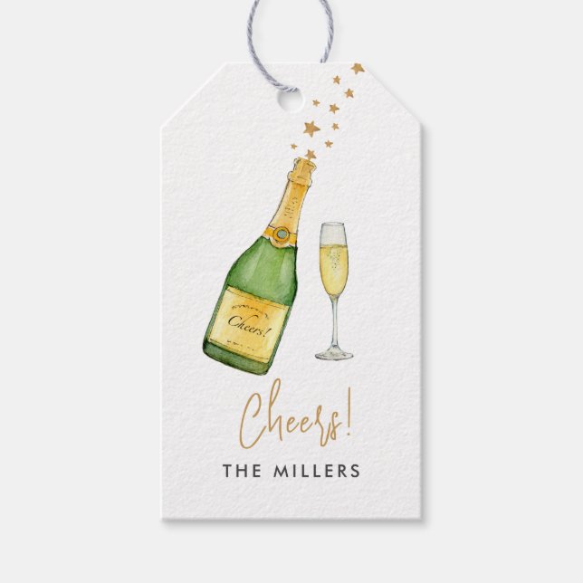 Prost Champagnerflasche & Glas  Geschenkanhänger (Vorderseite)