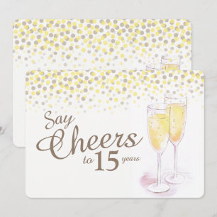 Prost Champagnergläser 15. Hochzeitstag Einladung