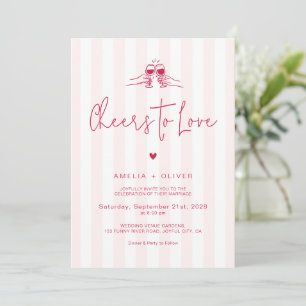 Prost der Liebe Rote und Rosa Retro-Hochzeit Einladung