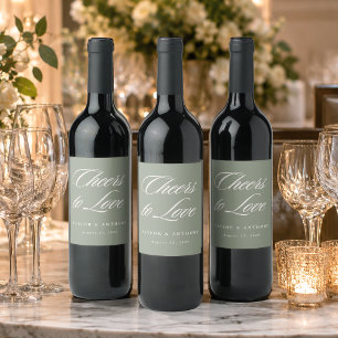 Prost der Liebe Salbeigrün Einfache Elegante Hochz Weinetikett