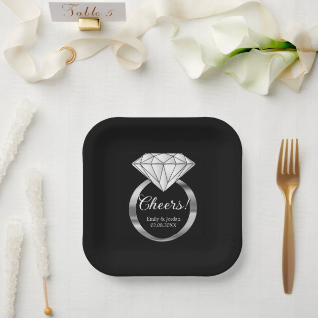 Prost Diamant-Ehering mit individuellem Text Schwa Pappteller (Hochzeit)