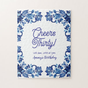 Prost dreißigster Geburtstag königsblauer Blumenra Puzzle