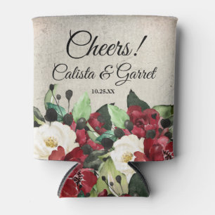 Prost! Elegante Dark Red Floral Goth Wedding Dosenkühler