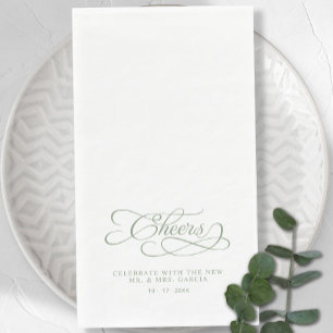 Prost Elegante Kalligrafie Salbei Grün Hochzeit Serviette