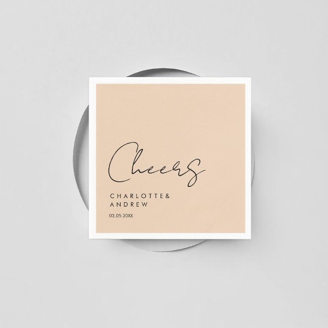 Prost! Elegante, minimale Handschrift Serviette (Cheers! Customer specific elegant, minimal, handwriting, light-brown, wedding napkins.)