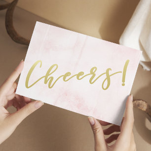Prost! Faux-Gold-Schrift-Rosé-Wasserfarben-Postkar Postkarte