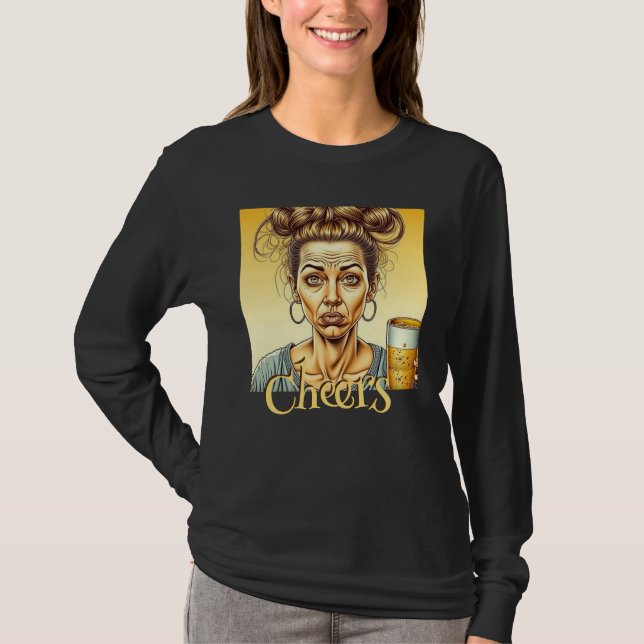 Prost | Funny Lady Holding a Stich Beer T-Shirt (Vorderseite)