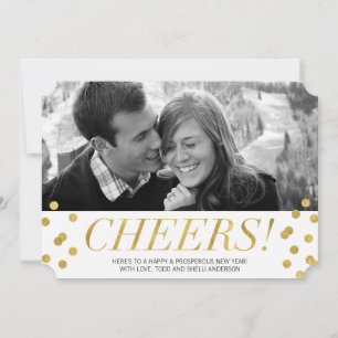 Prost! Gold Confetti New Years Foto Urlaubskarte Feiertagskarte