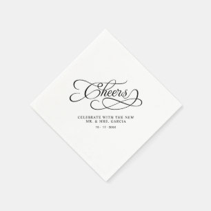Prost Herr und Frau Hochzeit Kalligrafie Schwarz-W Serviette