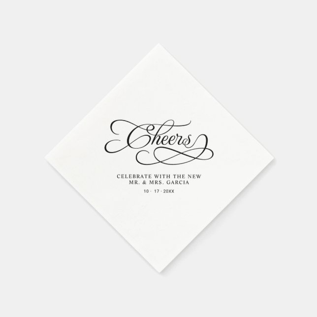 Prost Herr und Frau Hochzeit Kalligrafie Schwarz-W Serviette (Ecke)