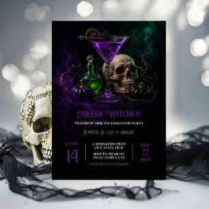 Prost Hexen Halloween-Party-Einladung Purpur M Einladung