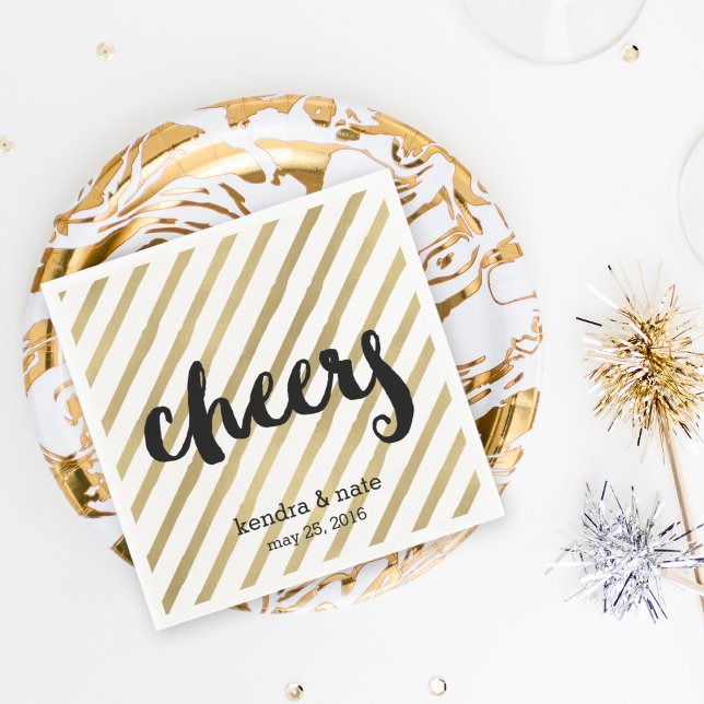 Prost | Imitate Gold Stripe Wedding Verlobung Serviette (Von Creator hochgeladen)