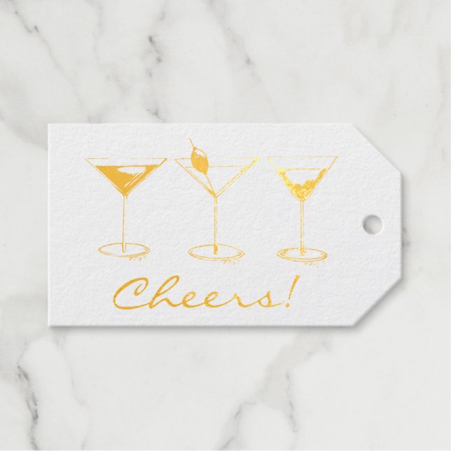 Prost! Martini Manhattan Cosmopolitan Cocktails Geschenkanhänger (Vorderseite (Horizontal))