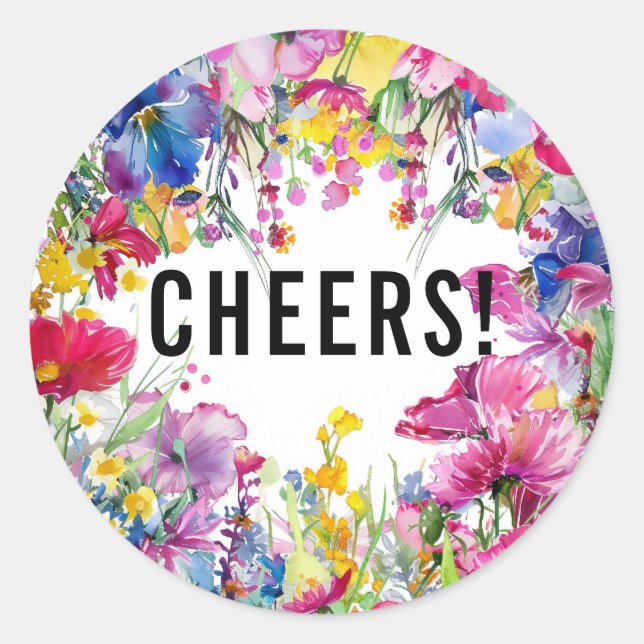 PROST! 🌻 💗 🌹 Meadow Blooms Collection Runder Aufkleber (Vorderseite)