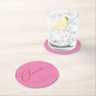 Prost Minimal Pink Rot Schrift Benutzerdefinierte Runder Pappuntersetzer