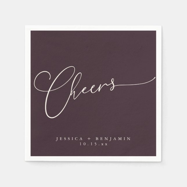 Prost Minimalist Plum Schrift Hochzeit Serviette (Vorderseite)
