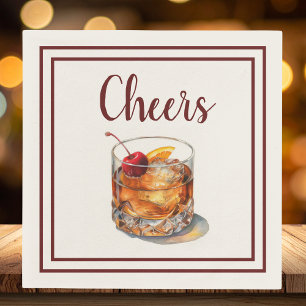 Prost mit Retro Old Fashion Drink Brown Schrift Serviette