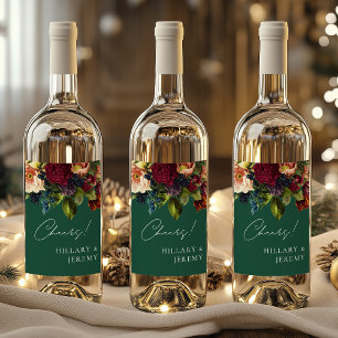 Prost! Moody Floral Wedding Emerald Weinetikett