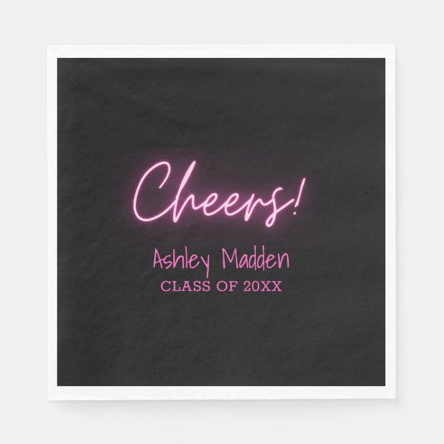 Prost! Neon Pink Modern Graduation Party Serviette (Vorderseite)