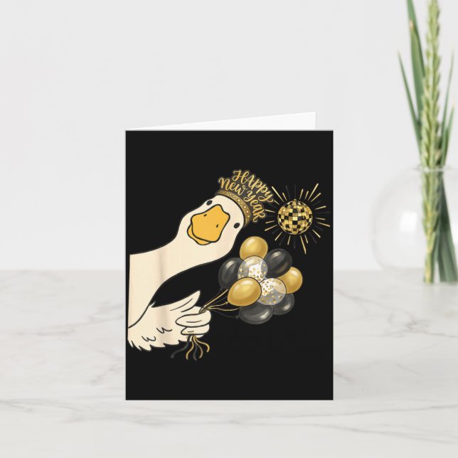 Prost Neujahr 2026 Gans mit Ballon Scheibe Karte (Vorderseite)