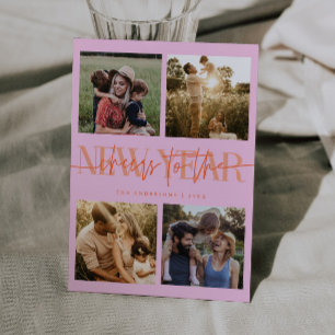 Prost Neujahr Orange Pink Foto Grid Feiertagskarte