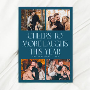 Prost Neujahr Teal Multi-Foto Feiertagskarte