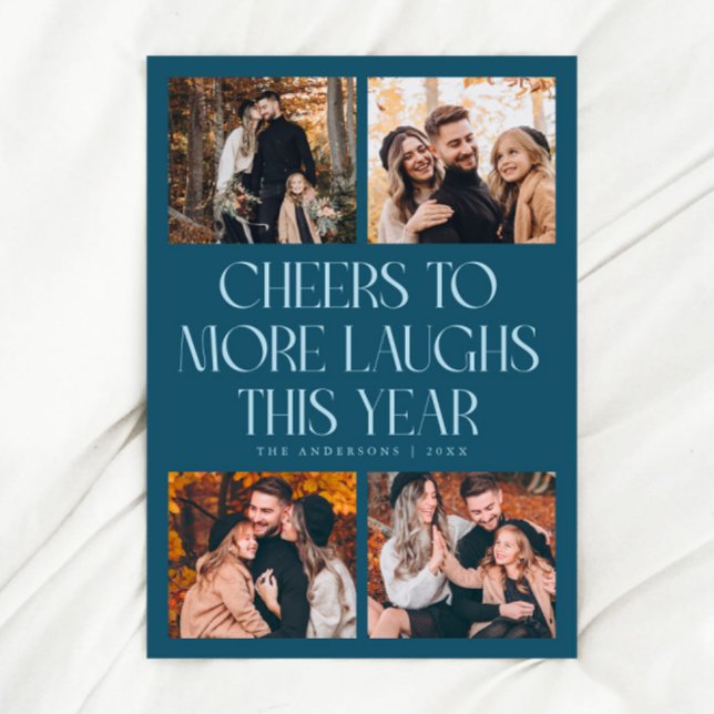 Prost Neujahr Teal Multi-Foto Feiertagskarte (Von Creator hochgeladen)