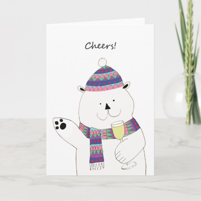 Prost! Polar Bear Christmas Card Feiertagskarte (Vorderseite)