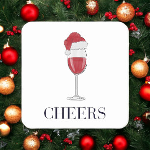 Prost Santa Hut Wein Weihnachtsfeier Rechteckiger Pappuntersetzer