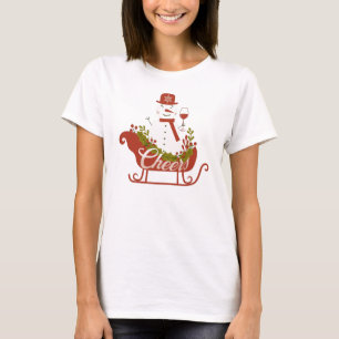 Prost Schneemann mit Wein und Schlitten Weihnachte T-Shirt